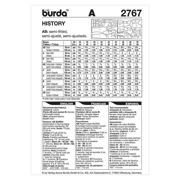 Pattern, Burda, 2767, Costume Mens-Historical