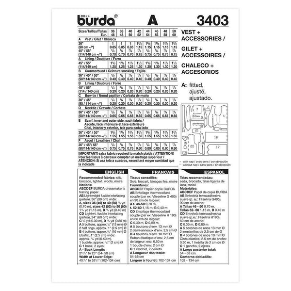 Pattern, Burda, 3403, Men's Vest