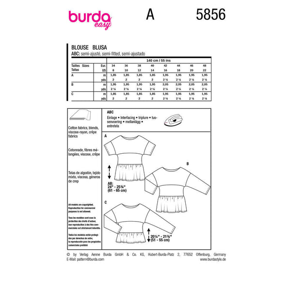 Pattern, Burda, 5851, Blouse