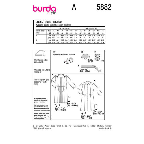 Pattern, Burda, 5882, Shirt Dress