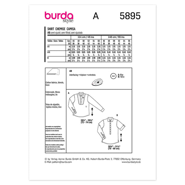 Pattern, Burda, 5895, Semi-fitted Mens Shirt