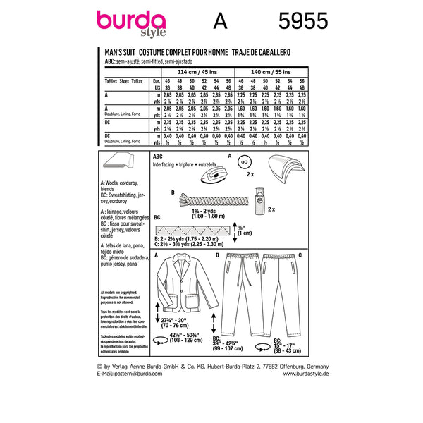 Pattern, Burda, 5955, Man's Suit