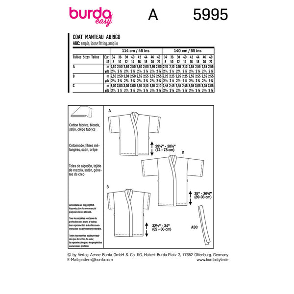 Pattern, Burda, 5995, Kimono Coat