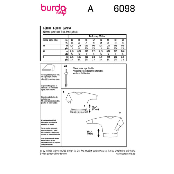 Pattern, Burda, 6098, T- Shirt, Plus Sizes