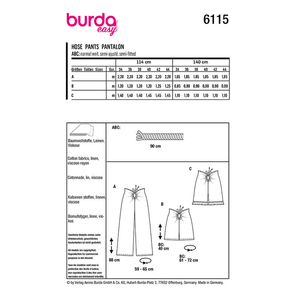 Pattern, Burda, 6115, Trousers/Pants