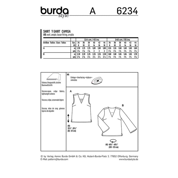 Pattern, Burda, 6234, V-Neck Blouse – Top