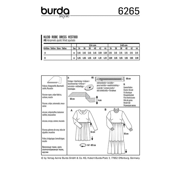 Pattern, Burda, 6265, Dress with Peter Pan Collar - Midi Dress with Tiered Skirt