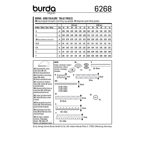 Pattern, Burda, 6268, Dirndl - Dirndl Blouse