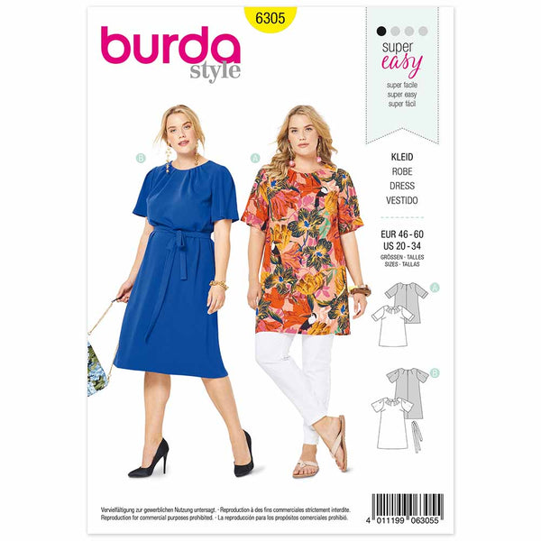 Pattern, Burda, 6305, Top and Dress - Pleats at Neckline - A-Line