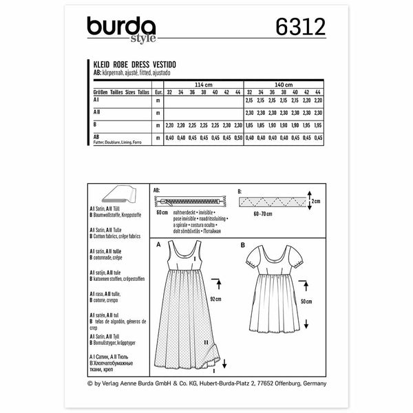 Pattern, Burda, 6312, Dress - Empire Waist - Ballet Neckline