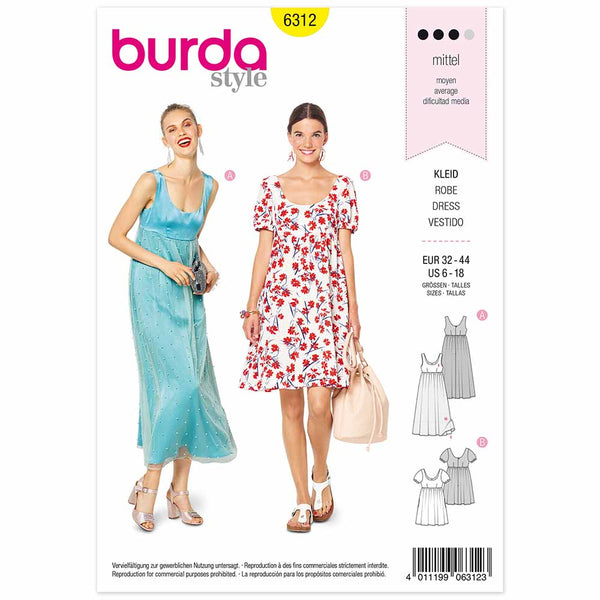 Pattern, Burda, 6312, Dress - Empire Waist - Ballet Neckline