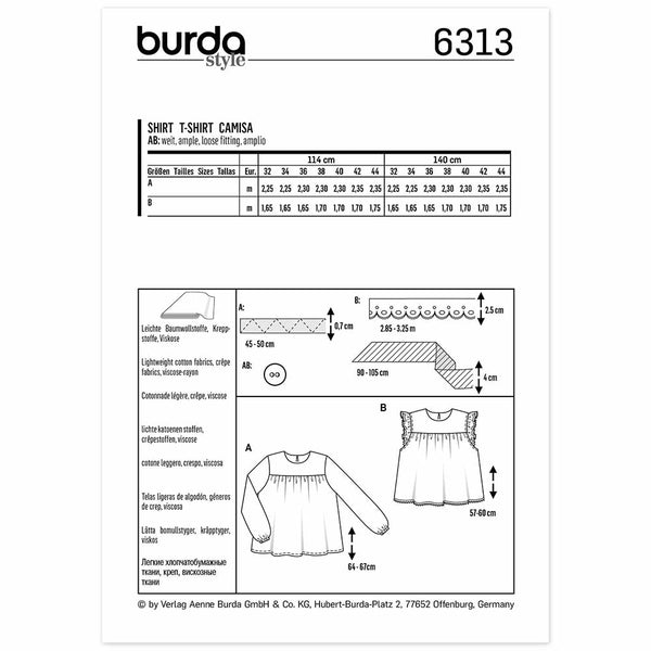 Pattern, Burda, 6313, Blouse Top with Yoke - Babydoll Style