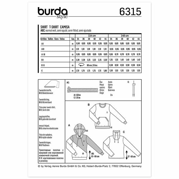 Pattern, Burda, 6315, Sweatshirt - Hoodie - Color Blocking