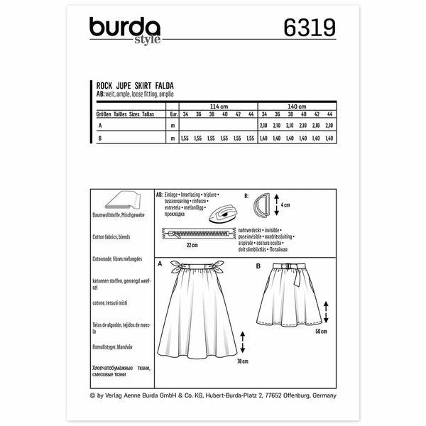 Pattern, Burda, 6319, Bell-shaped Skirt - Gathered, with Pockets in Seams