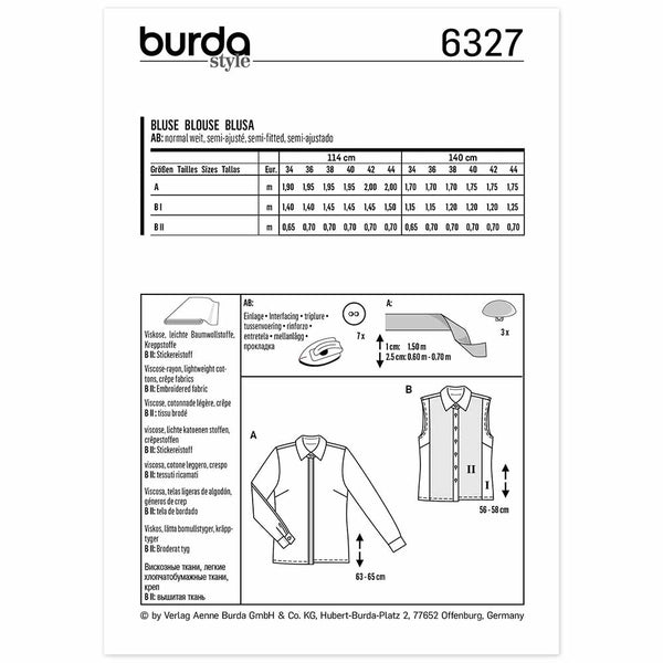 Pattern, Burda, 6327, Shirt Blouse - Concealed Fastening