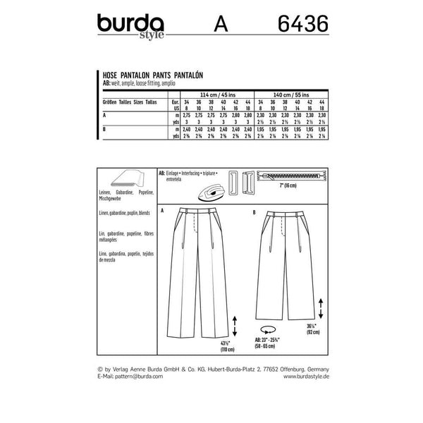 Pattern, Burda, 6436, Trousers/Pants - Culottes - Wide Leg