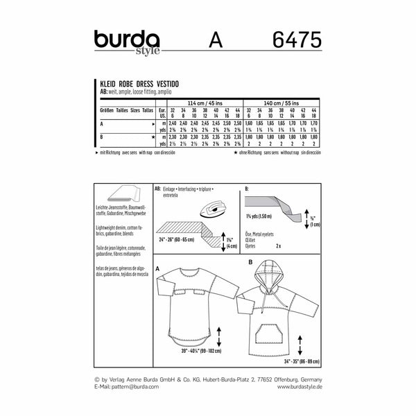 Pattern, Burda, 6475, Youth/Ladies Dress