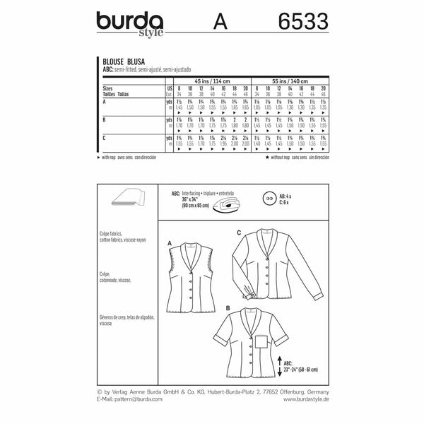 Pattern, Burda, 6533, Blouse