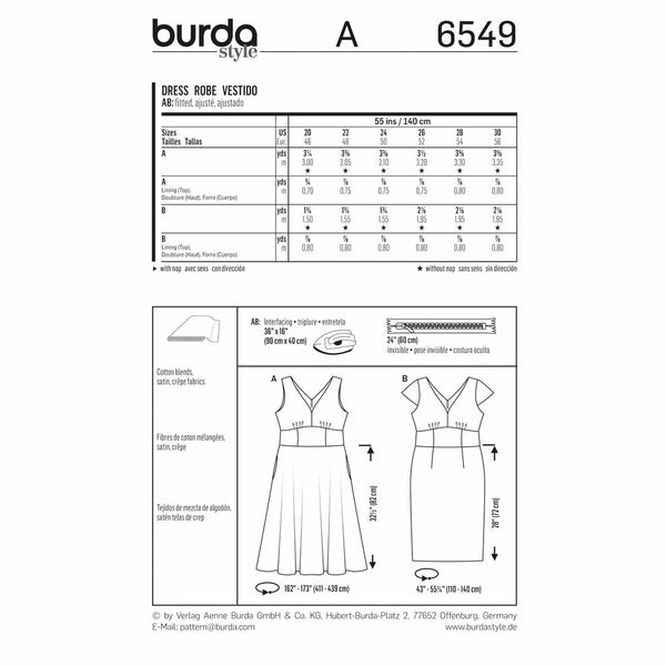 Pattern, Burda, 6549, Ladies Dress