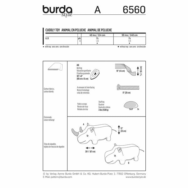 Pattern, Burda, 6560, Hippo Stuffed Animal