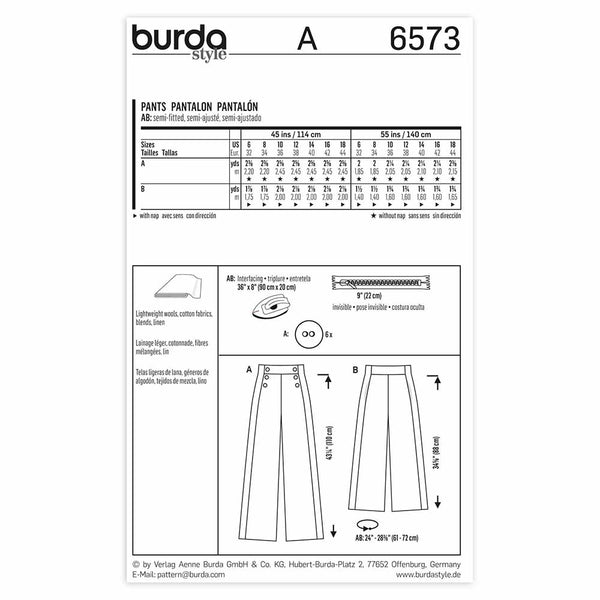 Pattern, Burda, 6573, Ladies Pants
