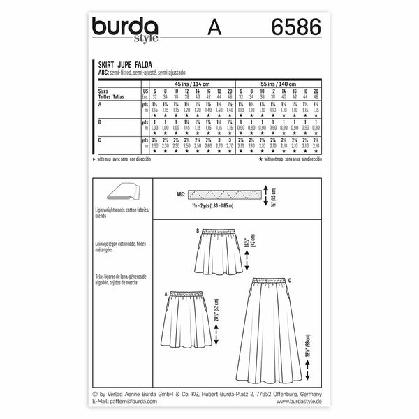 Pattern, Burda, 6586, Skirts