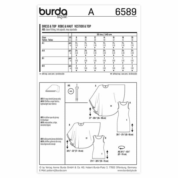 Pattern, Burda, 6589, Ladies Dress and Cover-up