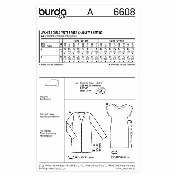 Pattern, Burda, 6608, Jacket and Dress