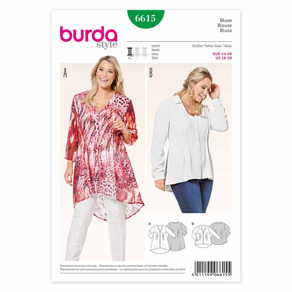 Pattern, Burda, 6615, Blouse Plus Sizes
