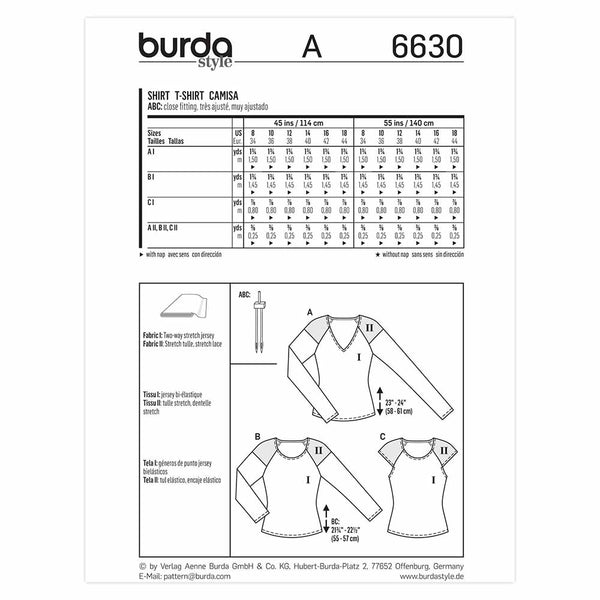 Pattern, Burda, 6630, Tops