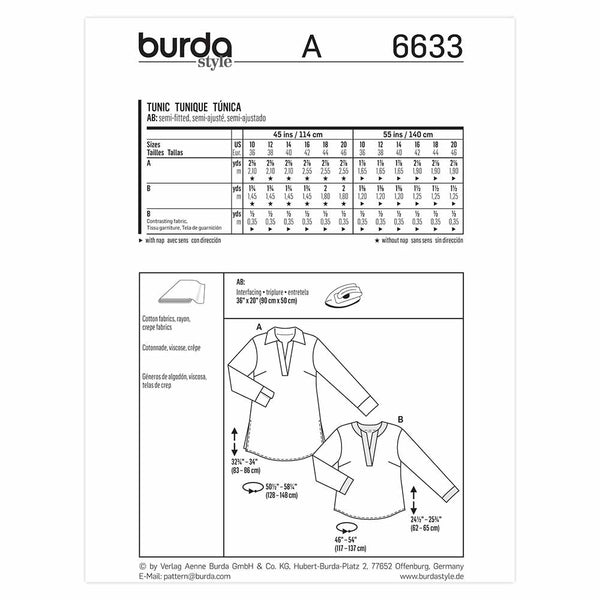 Pattern, Burda, 6633, Ladies Tunic