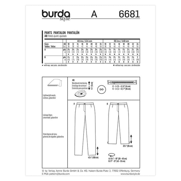 Pattern, Burda, 6681, Ladies Pants