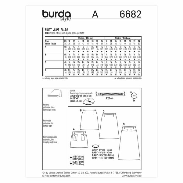 Pattern, Burda, 6682, Ladies Skirts