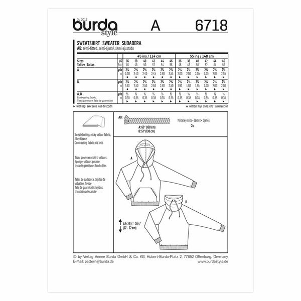 Pattern, Burda, 6718, Men's Hoodie, Cowl Top