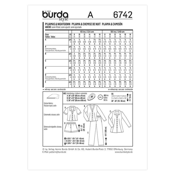 Pattern, Burda, 6742, Pyjama, Nightdress