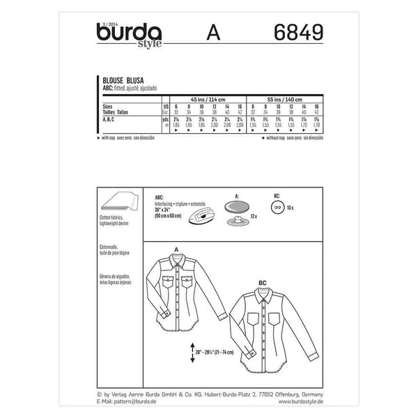 Pattern, Burda, 6849, Top, Misses