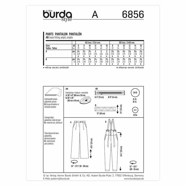 Pattern, Burda, 6856, Pants, Misses
