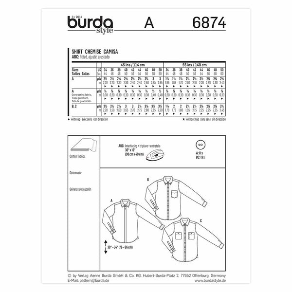Pattern, Burda, 6874, Men's Shirt