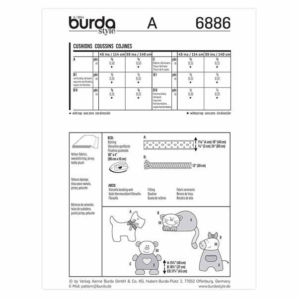 Pattern, Burda, 6886, Childrens Pillow