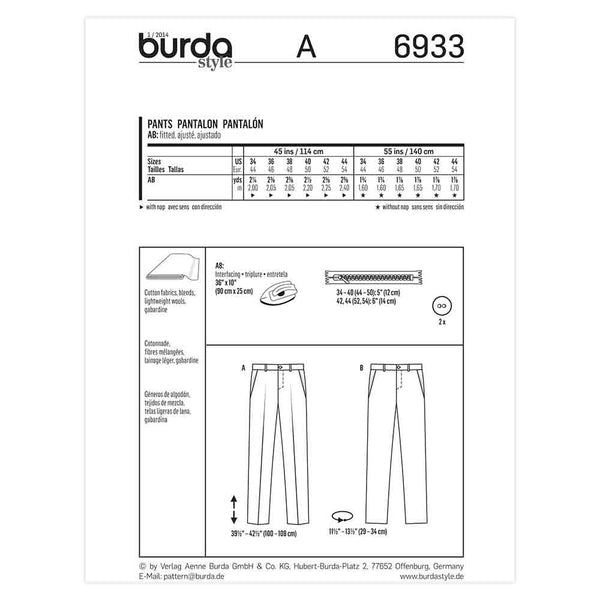 Pattern, Burda, 6933, Men's Pant