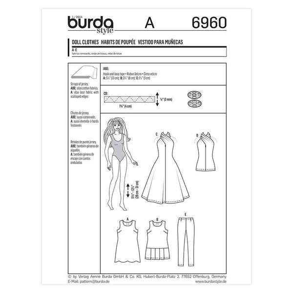 Pattern, Burda, 6960, Doll Clothes