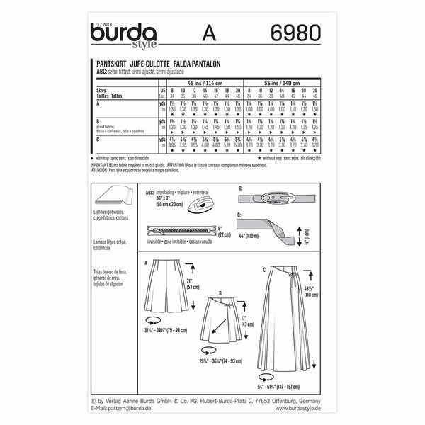 Pattern, Burda, 6980, Skort