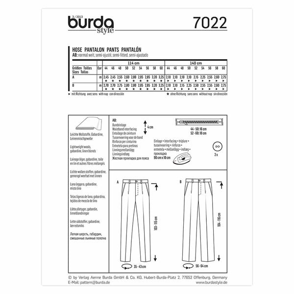 Pattern, Burda, 7022, Pants, Menswear