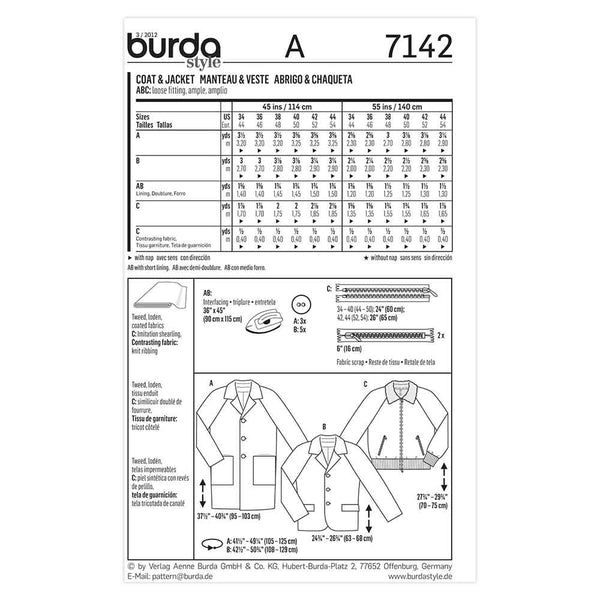 Pattern, Burda, 7142, Coat, Jacket, Mens