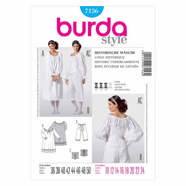 Pattern, Burda, 7156, Historical Undergarments, Ladies