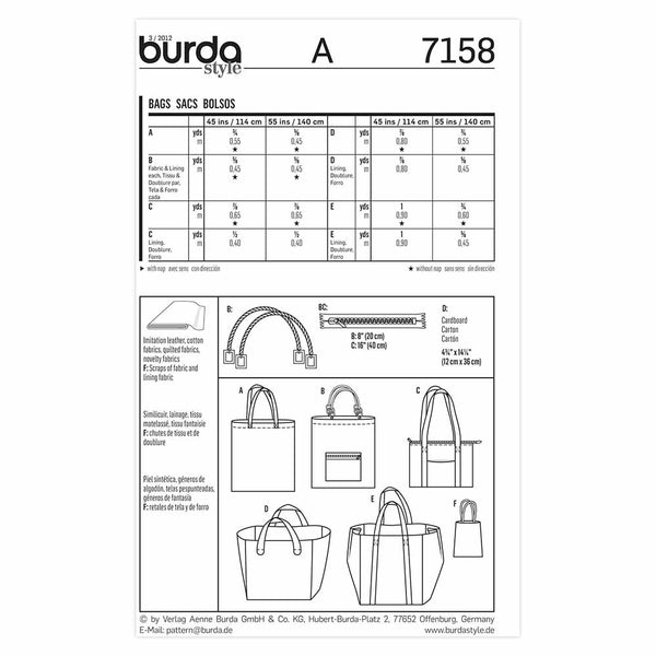 Pattern, Burda, 7158, Stylish Bags