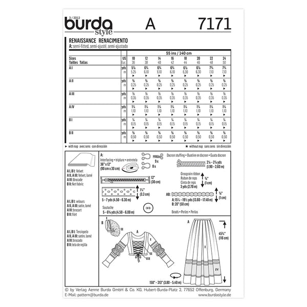 Pattern, Burda, 7171, Historical  Renaissance Dress