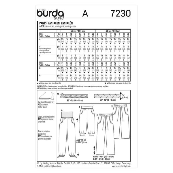 Pattern, Burda, 7230, Unisex Pants