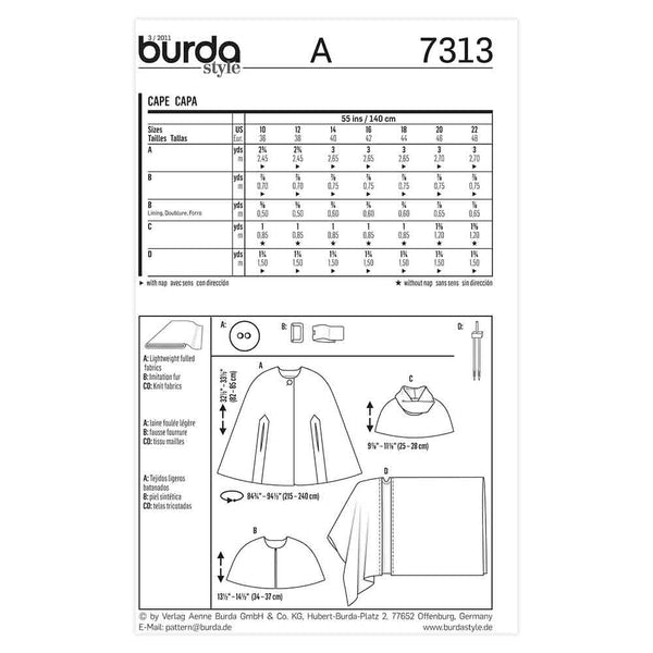 Pattern, Burda, 7313, Cape