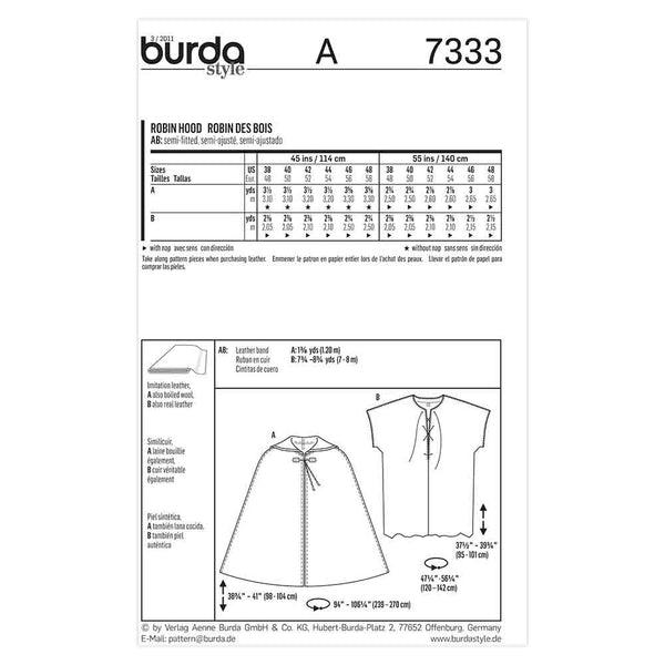 Pattern, Burda, 7333, Robin Hood Costume